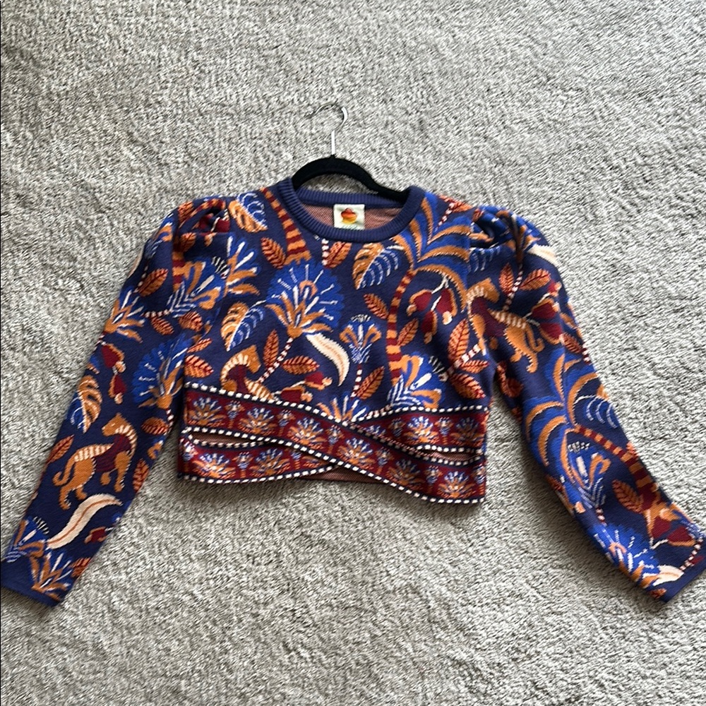 Farm Rio Nature Beauty Scarf Knit Crop Sweater